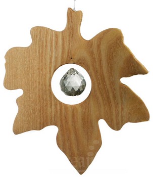 houten hanger met kristal, 'Esdoornblad'